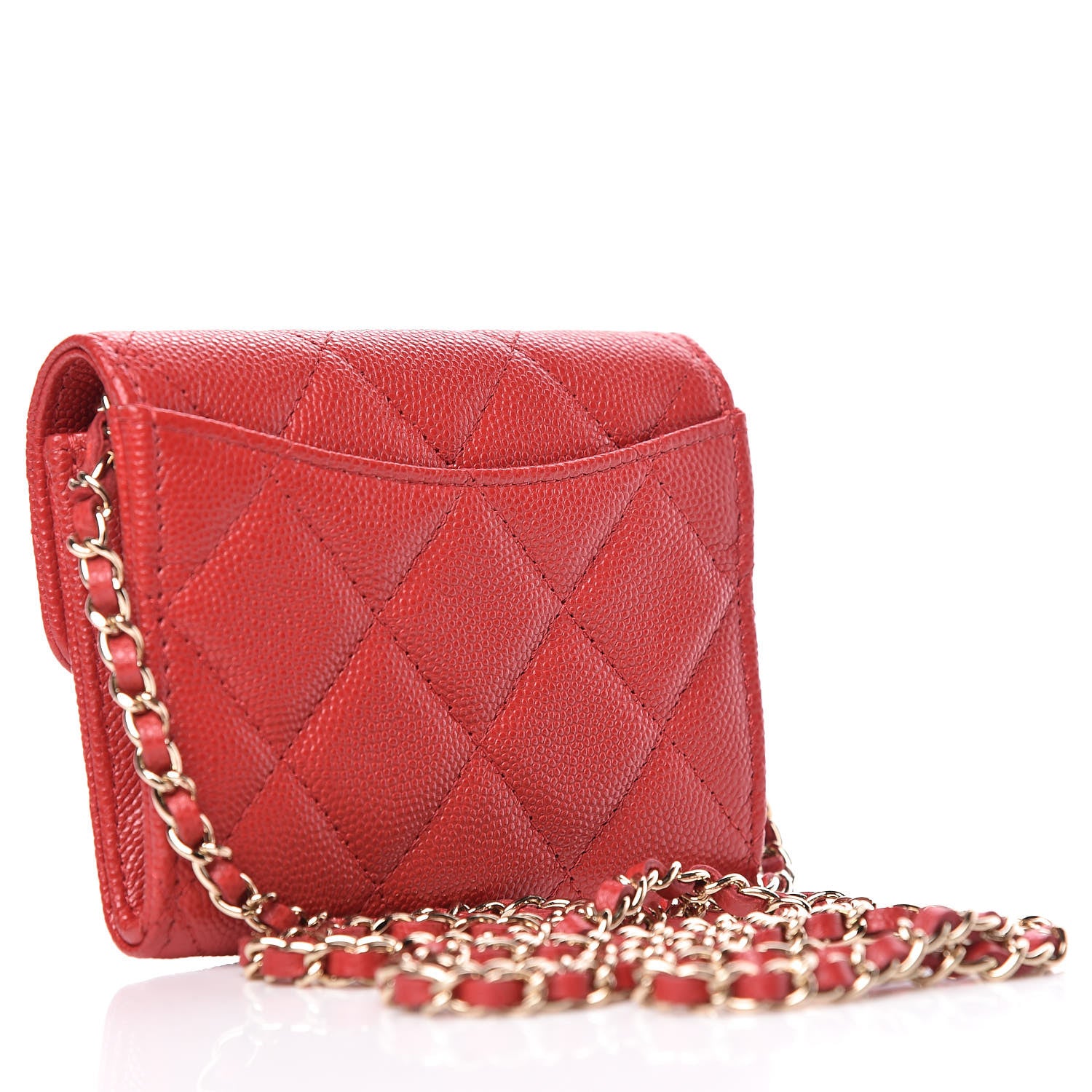 Chanel Caviar Quilted Flap Card Holder On Chain Red 3 of 12