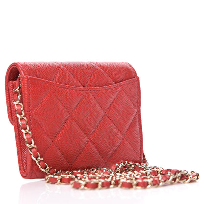 Chanel Caviar Quilted Flap Card Holder On Chain Red 3 of 12