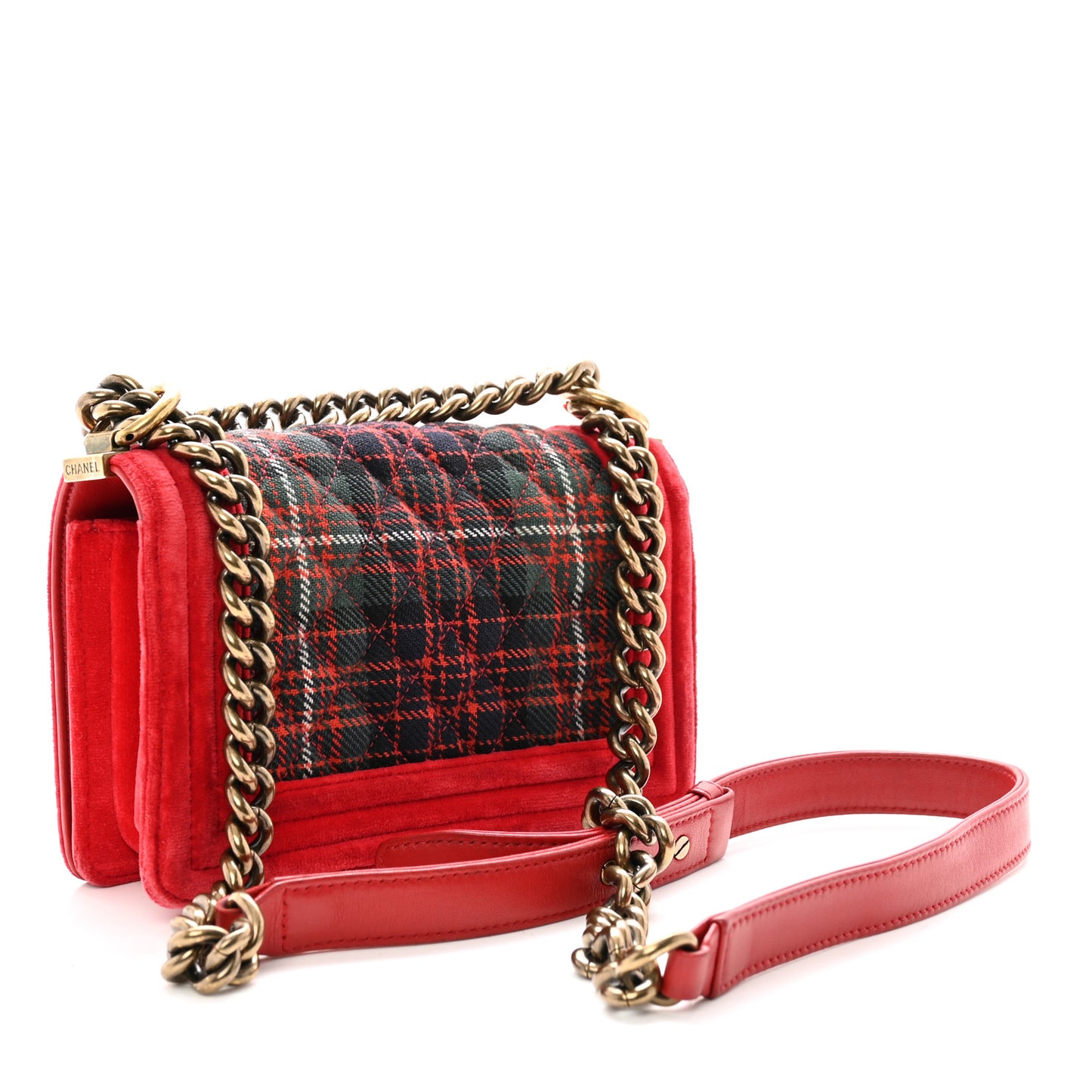 Velvet Plaid Tartan Small Boy Flap Red
