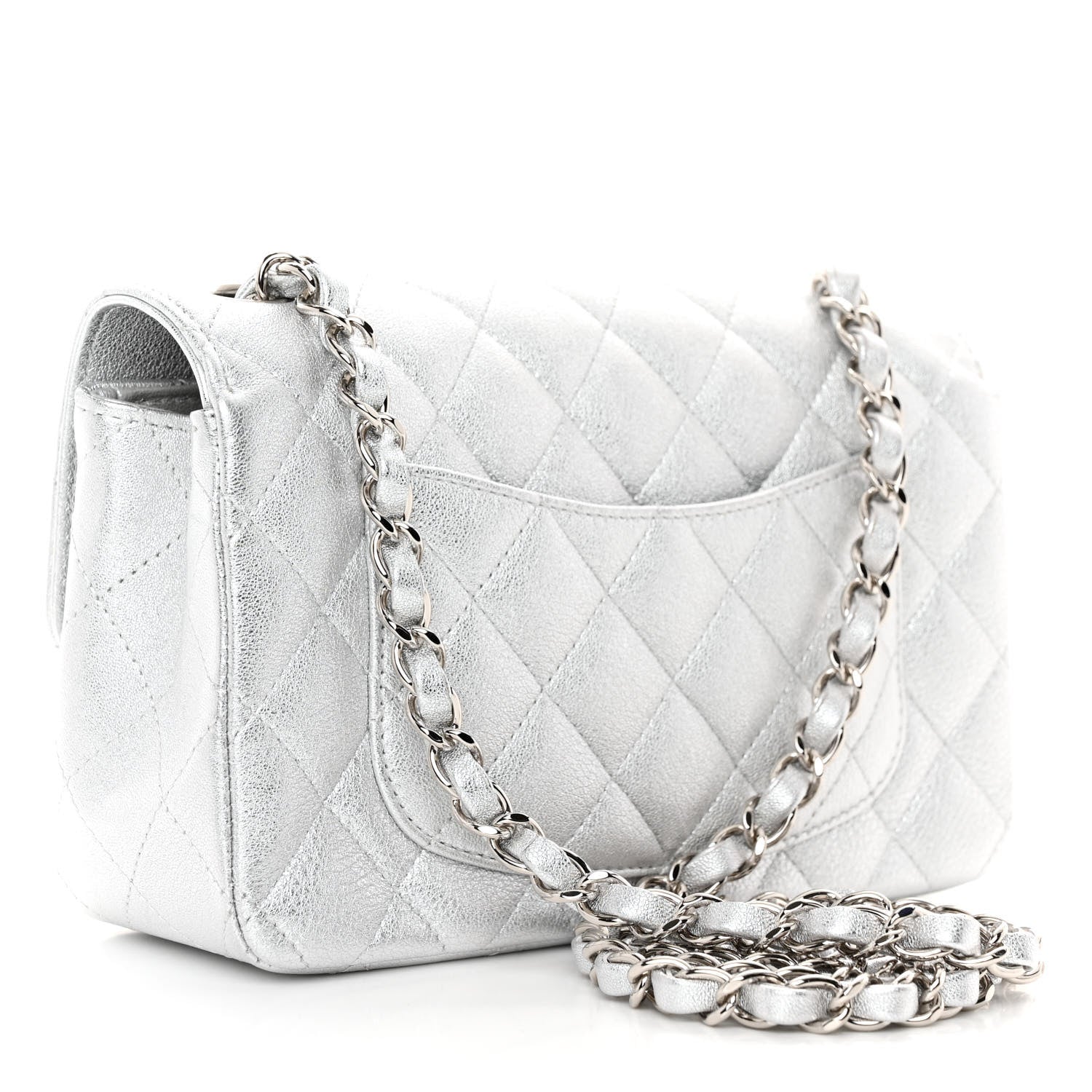 Chanel Metallic Lambskin Quilted Mini Rectangular Flap Silver 3 of 11