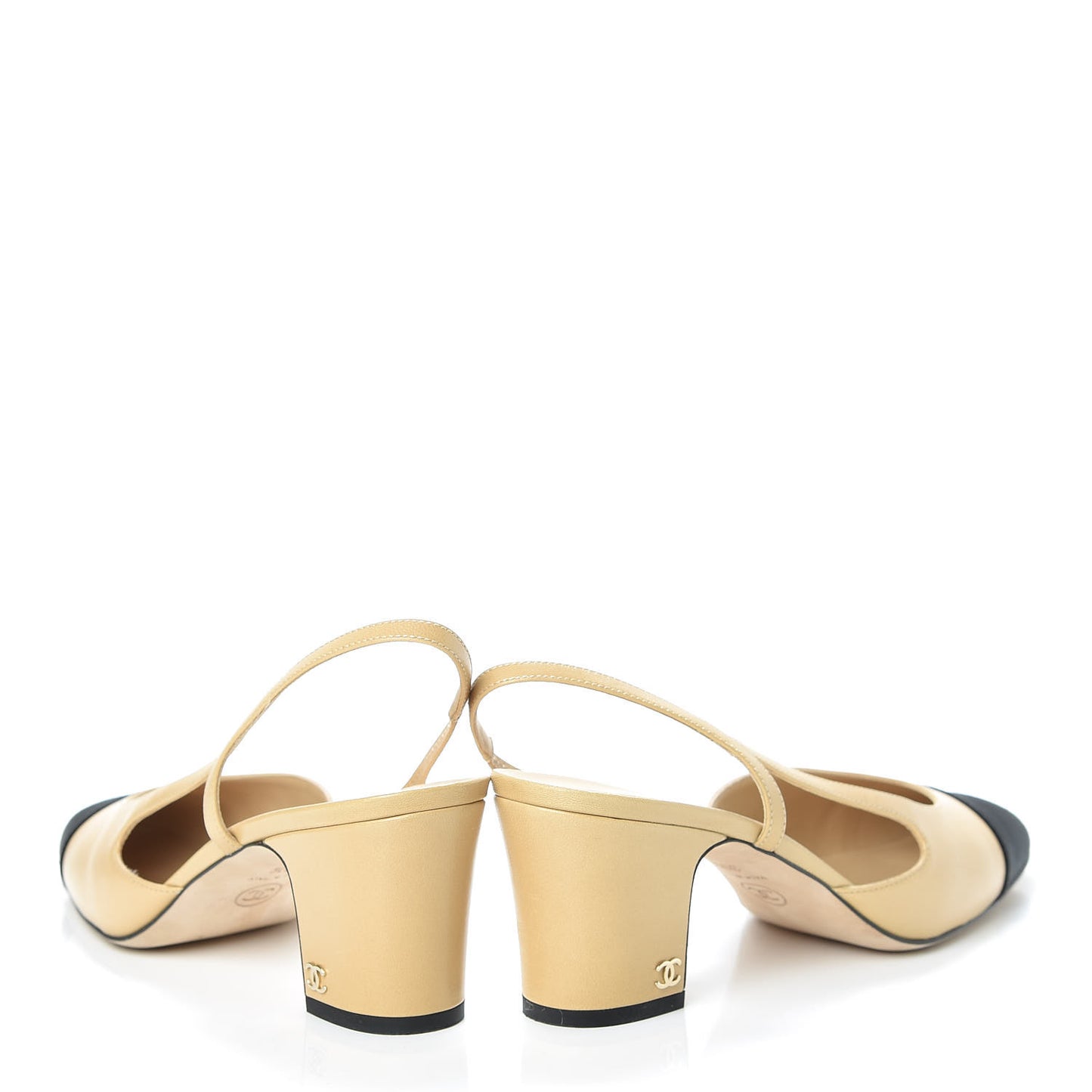 Goatskin Grosgrain Cap Toe CC Slingback Pumps 39.5 Beige Black