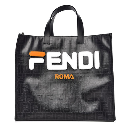 Fendi X FILA Glazed Fabric FF 1974 Mania Shopping Tote Bag Black White 1 of 9