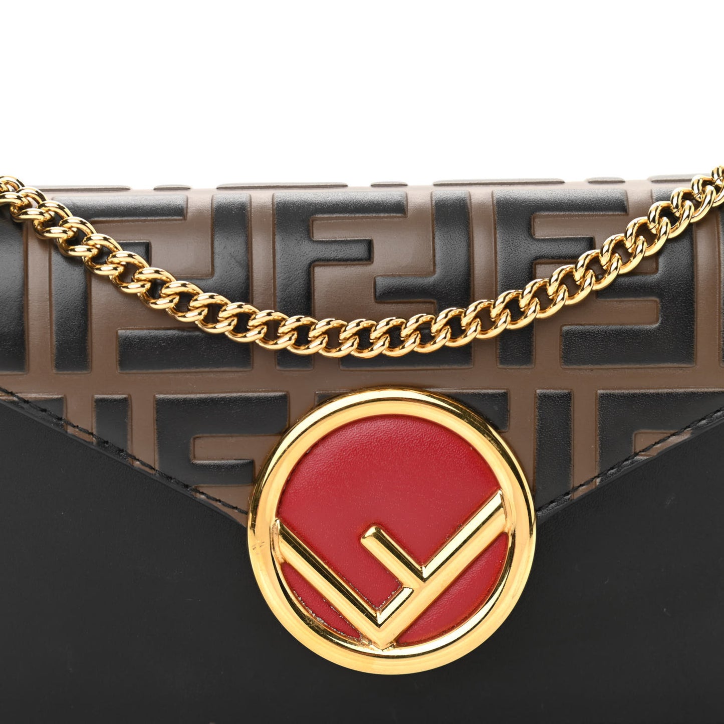 Vitello Liberty F is Fendi Bi-Color FF 1974 Embossed Envelope Belt Bag Maya Black