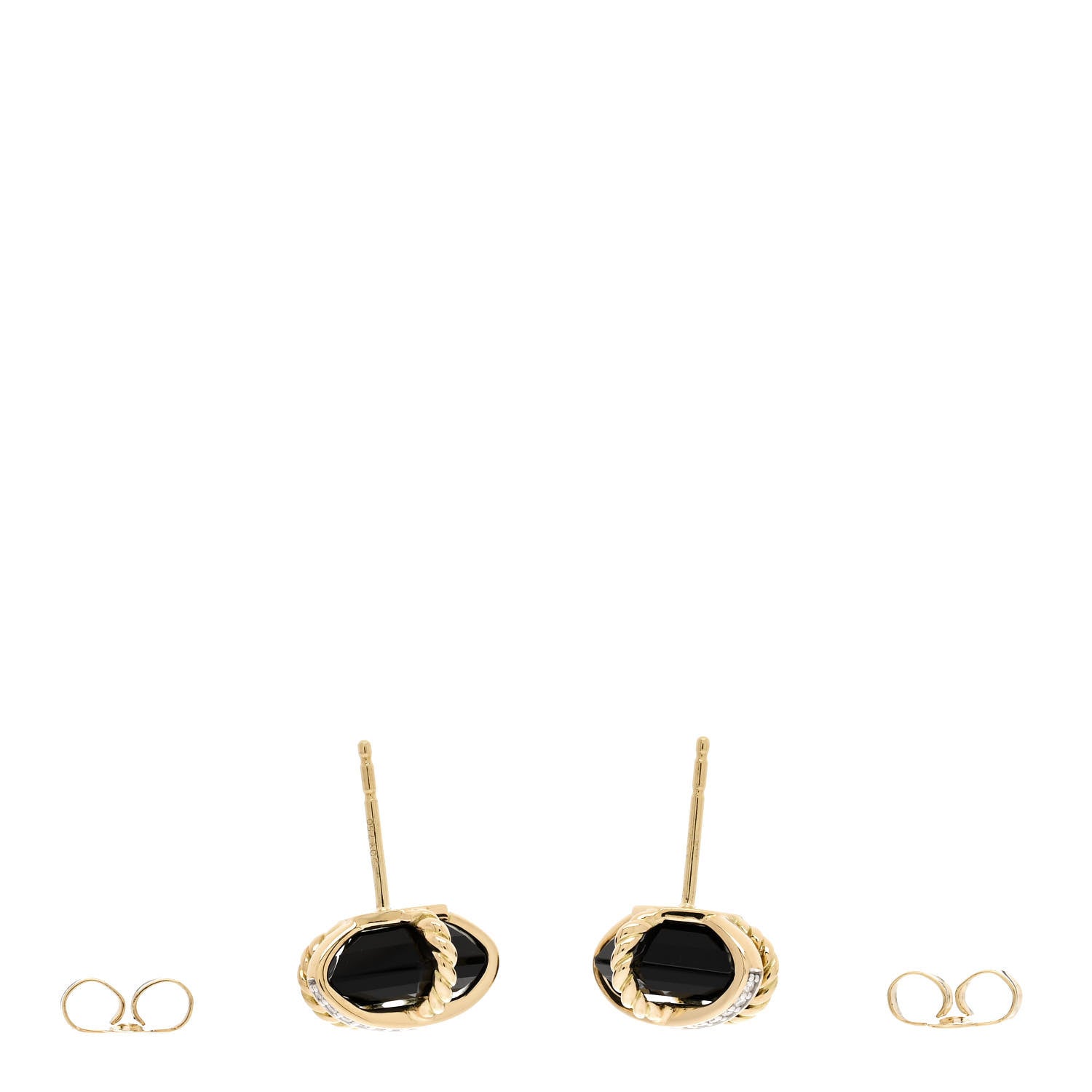 David Yurman 18K Yellow Gold Diamond Onyx 10mm Cable Wrap Earrings 3 of 4