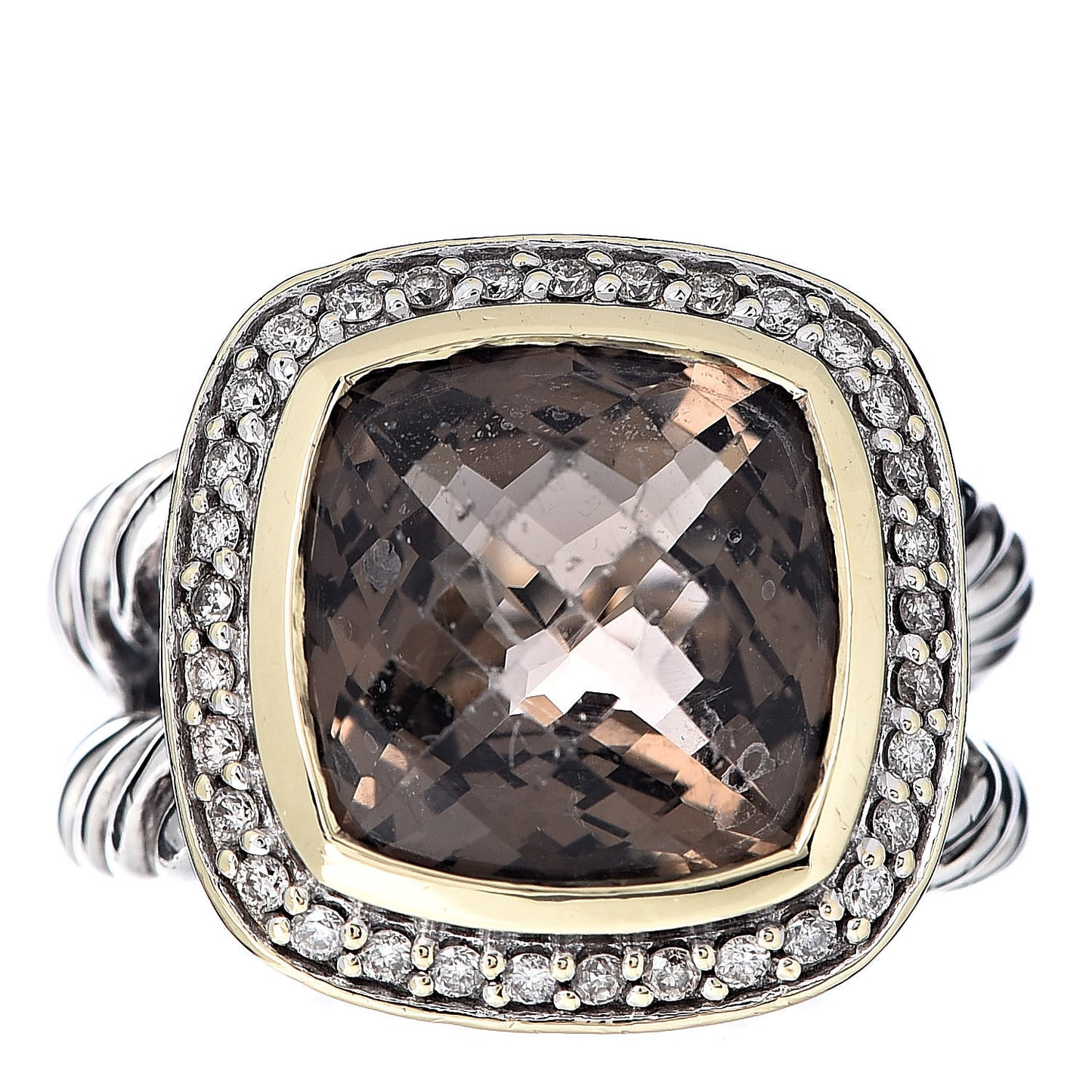 Sterling Silver 18K Yellow Gold Diamond Smoky Quartz 11mm Albion Ring 52 6