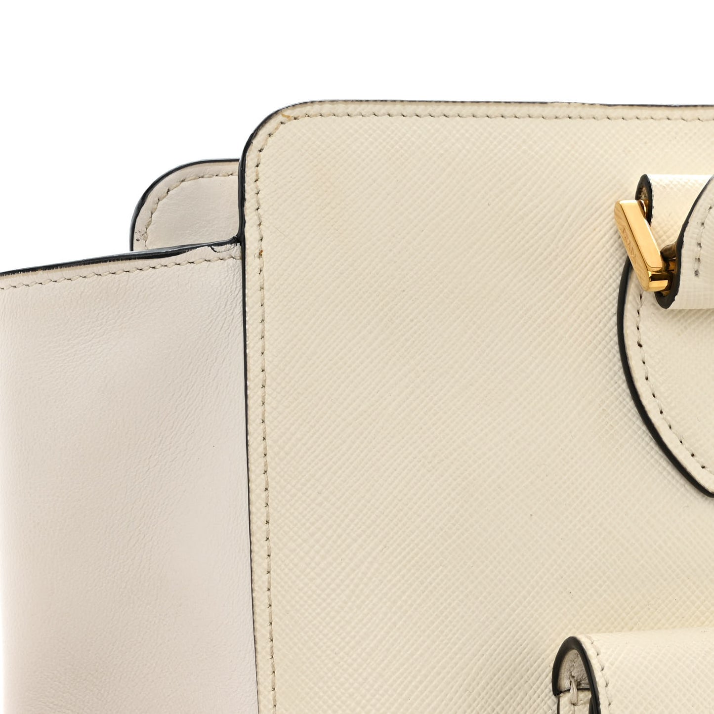 Saffiano Soft Calfskin Front Pocket Zippered Tote White