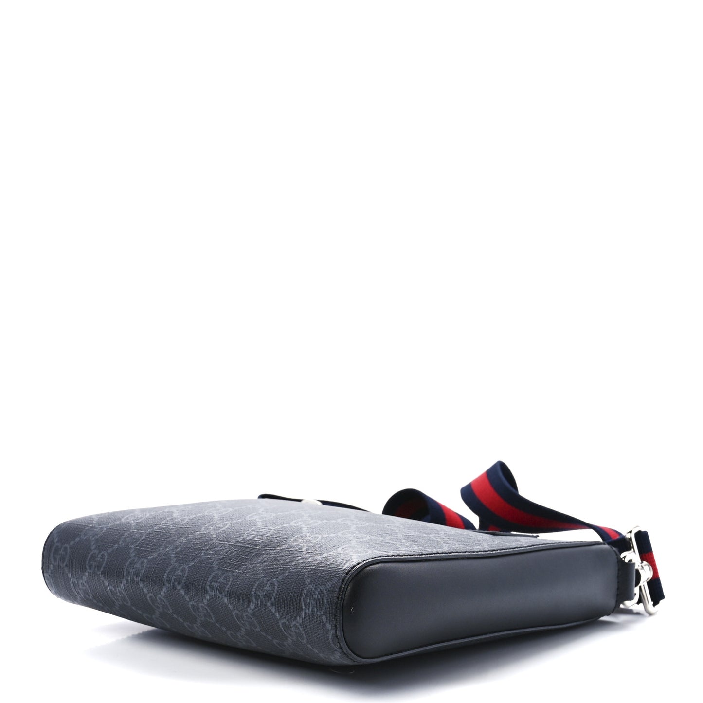 GG Supreme Monogram Web Small Flat Messenger Bag Black Grey