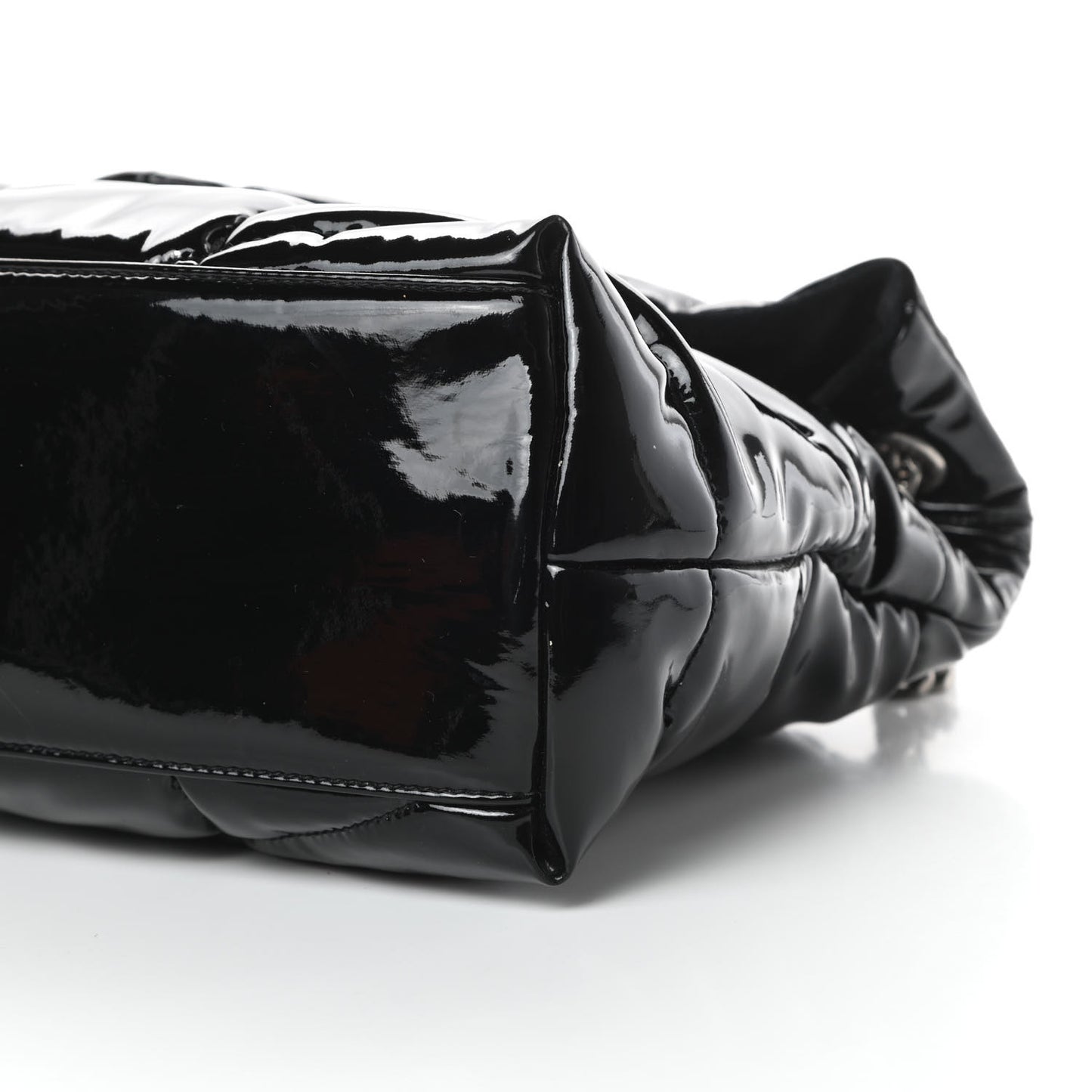 Patent Lambskin Quilted Medium Loulou Puffer Monogram Chain Satchel Black