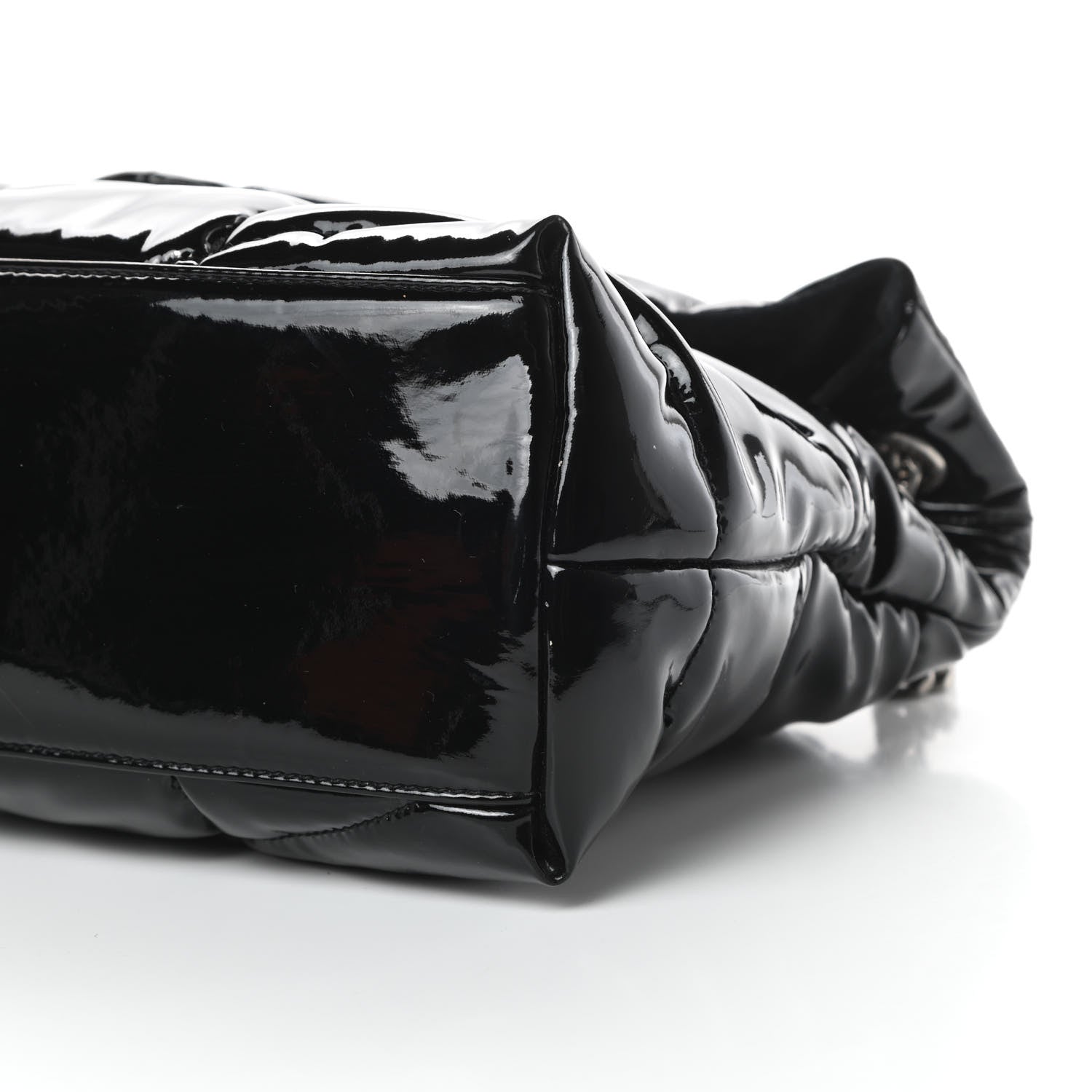 Saint Laurent Patent Lambskin Quilted Medium Loulou Puffer Monogram Chain Satchel Black 10 of 14