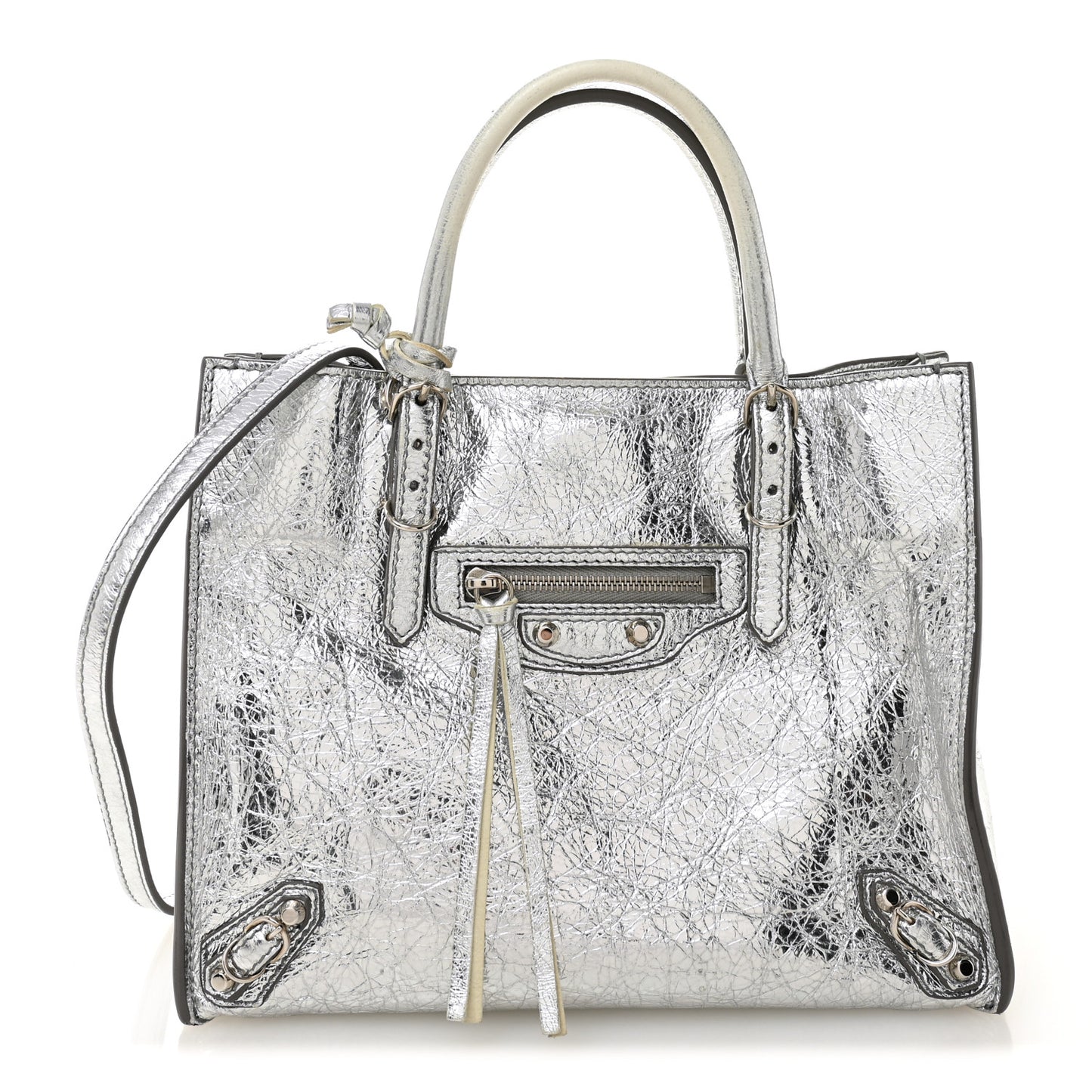 Metallic Calfskin Papier Mini A4 Tote Silver