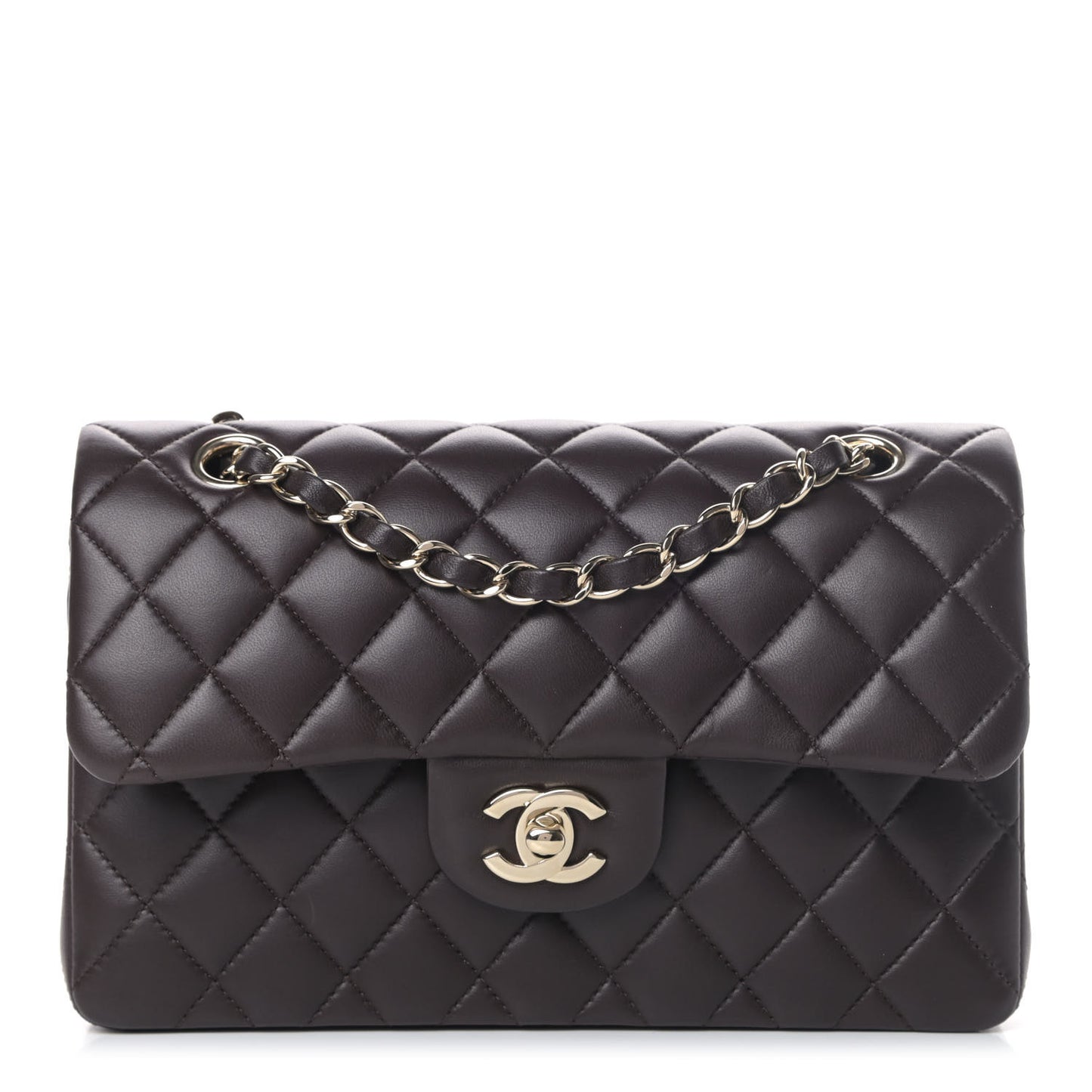 Lambskin Quilted Small Double Flap Dark Brown