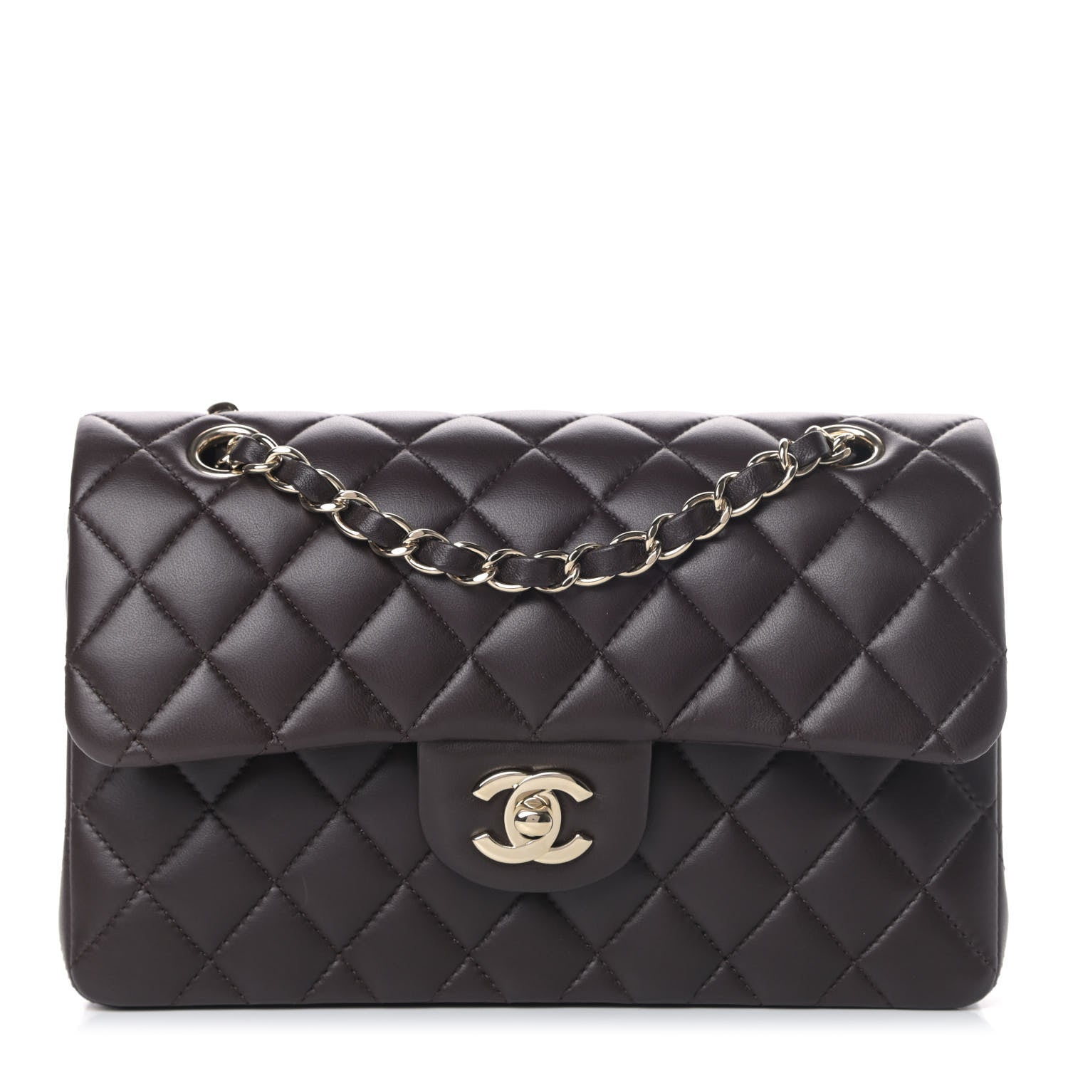 Chanel Lambskin Quilted Small Double Flap Dark Brown 1 of 8