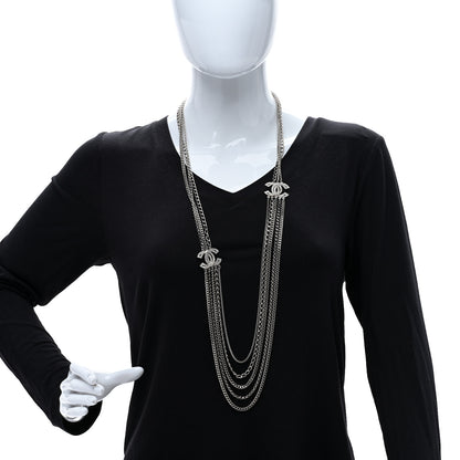 Chanel Baguette Crystal CC Multi Strand Long Chain Necklace Silver 3 of 4