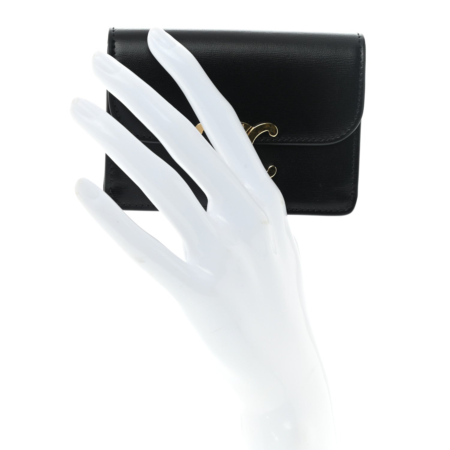 Celine Shiny Calfskin Triomphe Card Holder Black 2 of 7