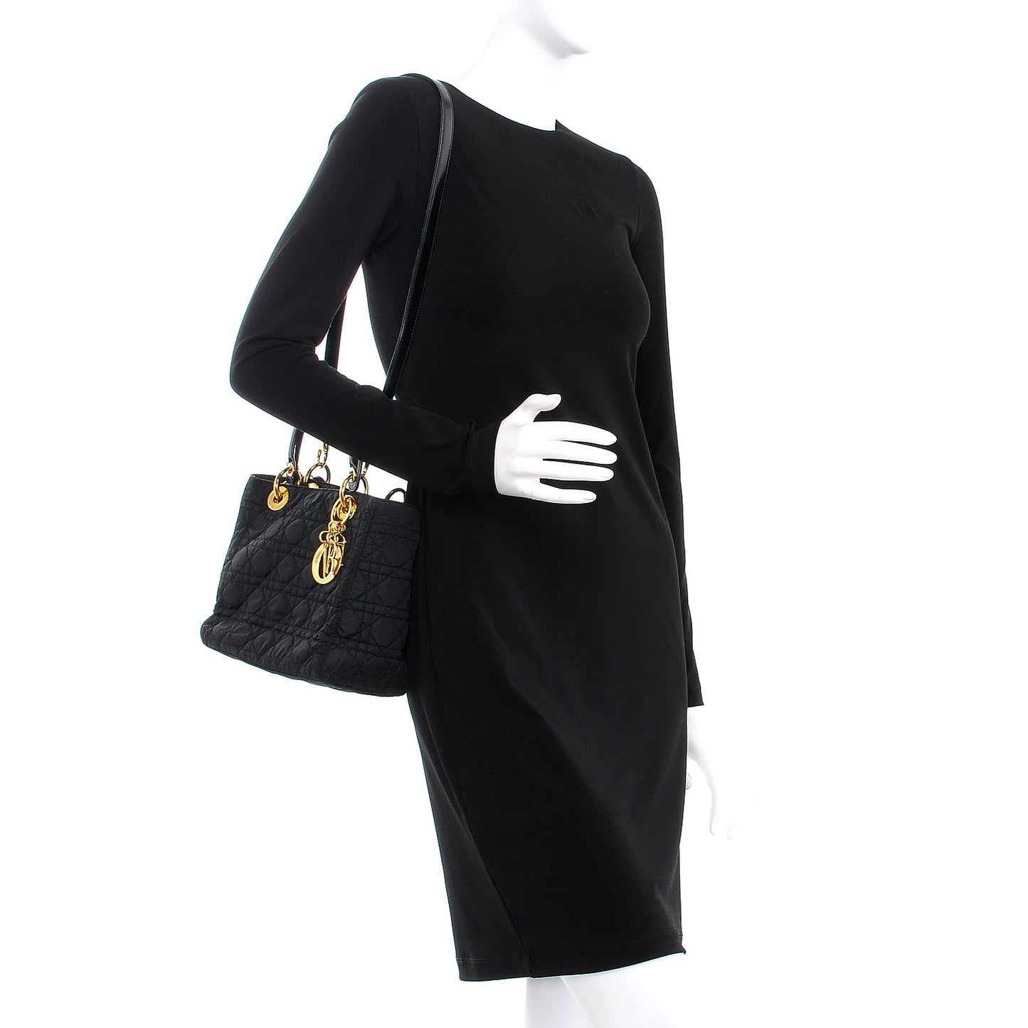 Nylon Cannage Medium Lady Dior Black