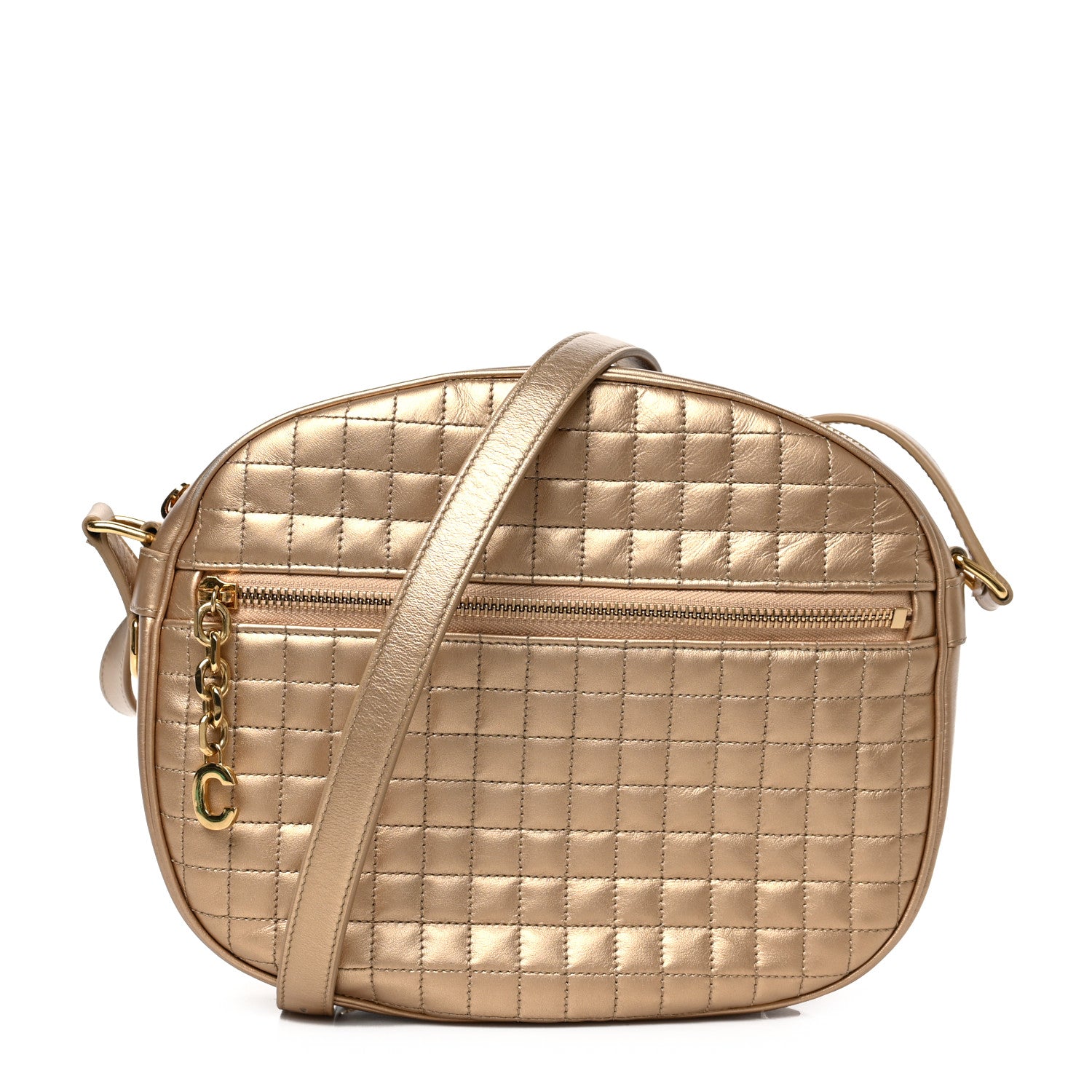 Celine Laminated Calfskin Quilted Medium C Charm Bag Gold 1 of 8