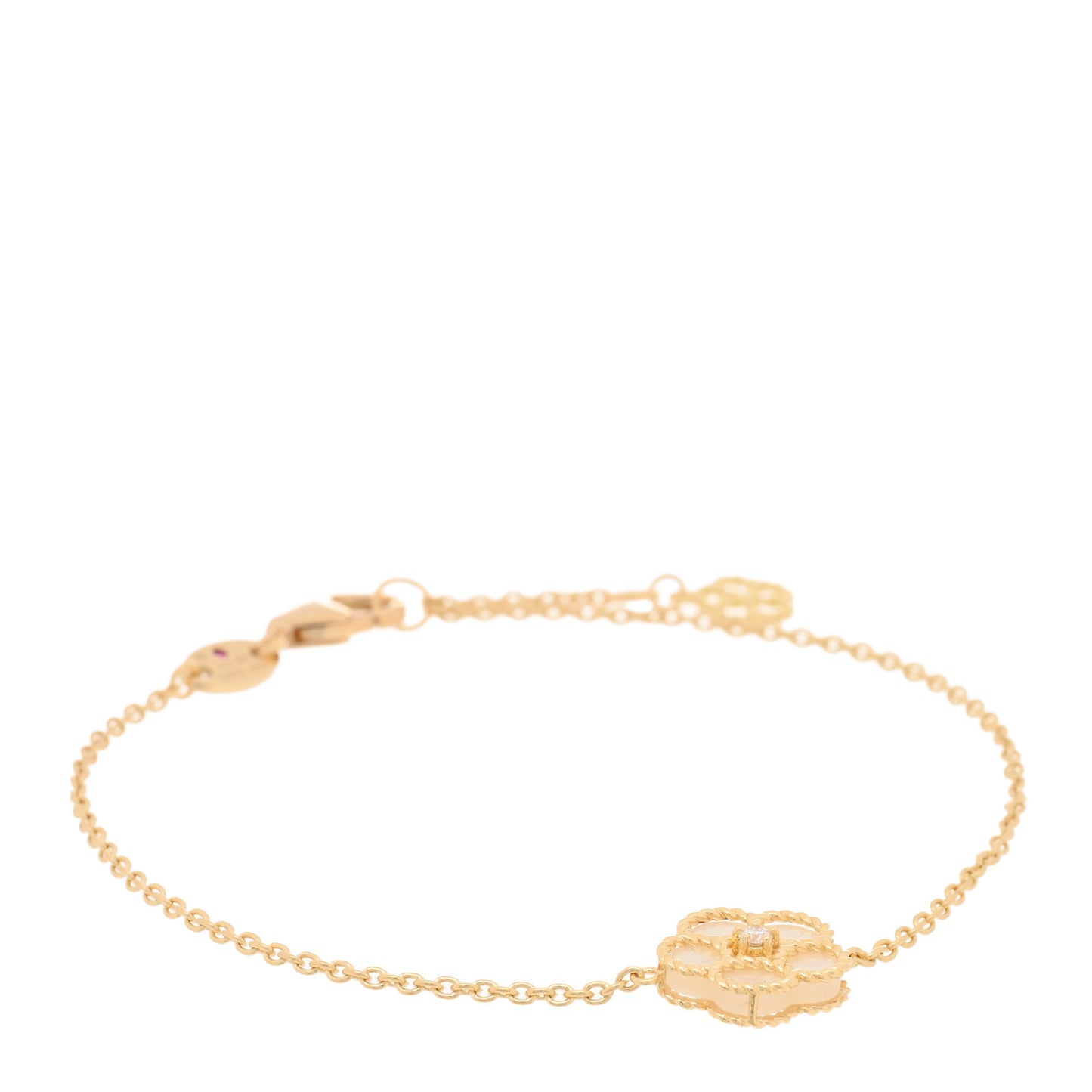 18K Yellow Gold Diamond Mother of Pearl Daisy Chain Bracelet