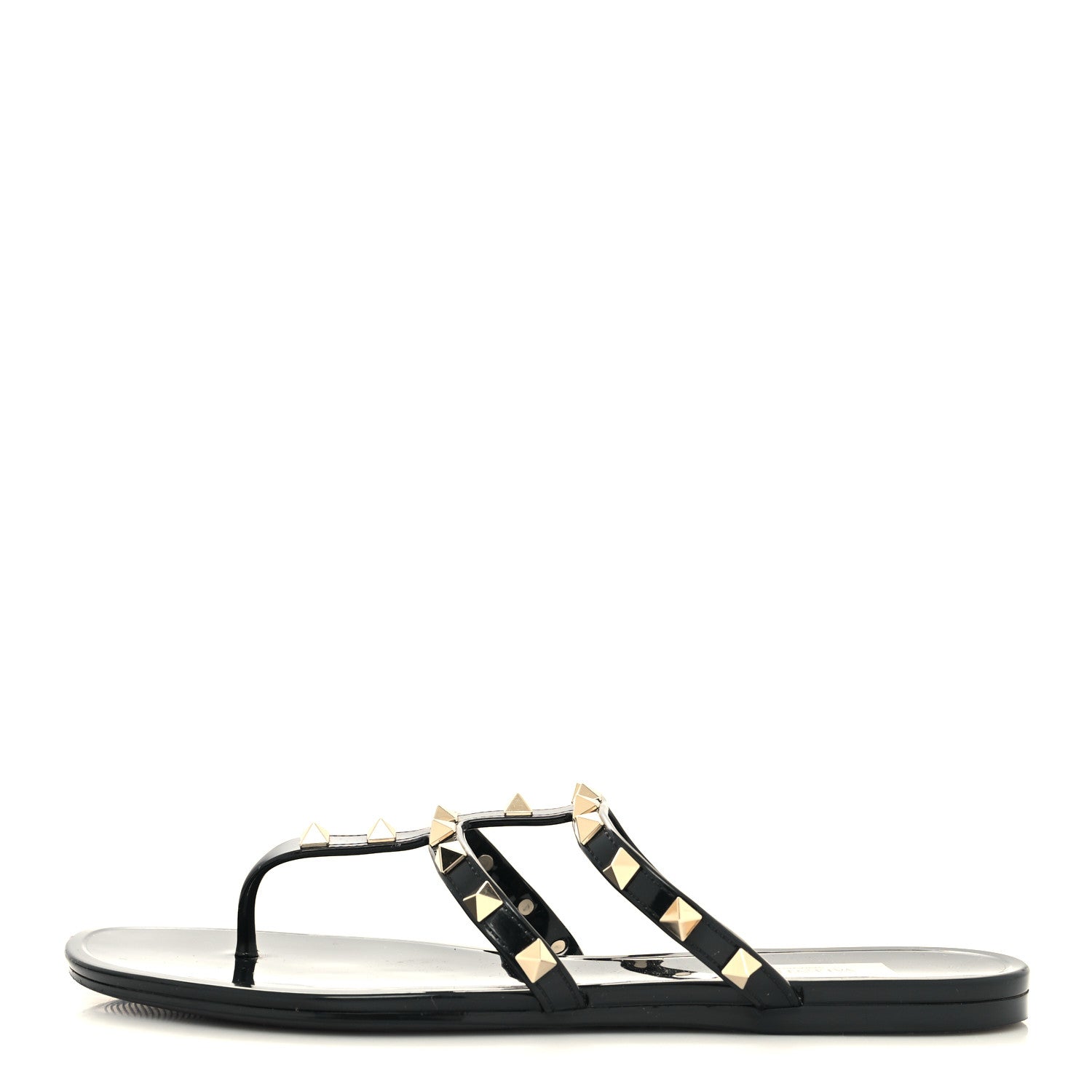Valentino Garavani PVC Jelly Rockstud Caged Flat Thong Sandals 39 Black 1 of 7