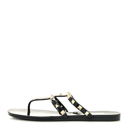Valentino Garavani PVC Jelly Rockstud Caged Flat Thong Sandals 39 Black 1 of 7