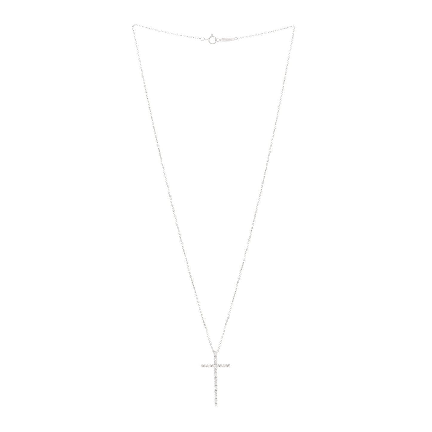 18K White Gold Diamond Metro Cross Pendant Necklace