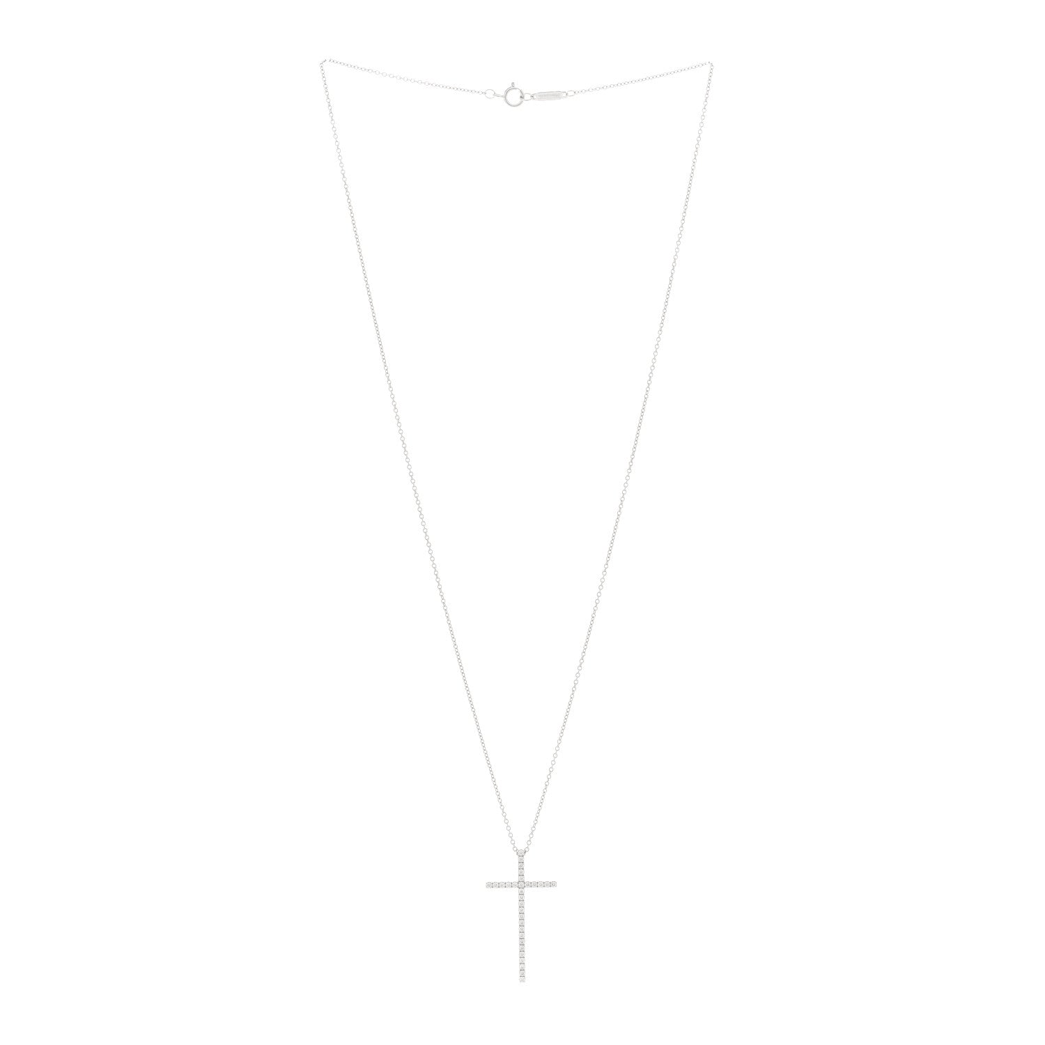 Tiffany 18K White Gold Diamond Metro Cross Pendant Necklace 1 of 4