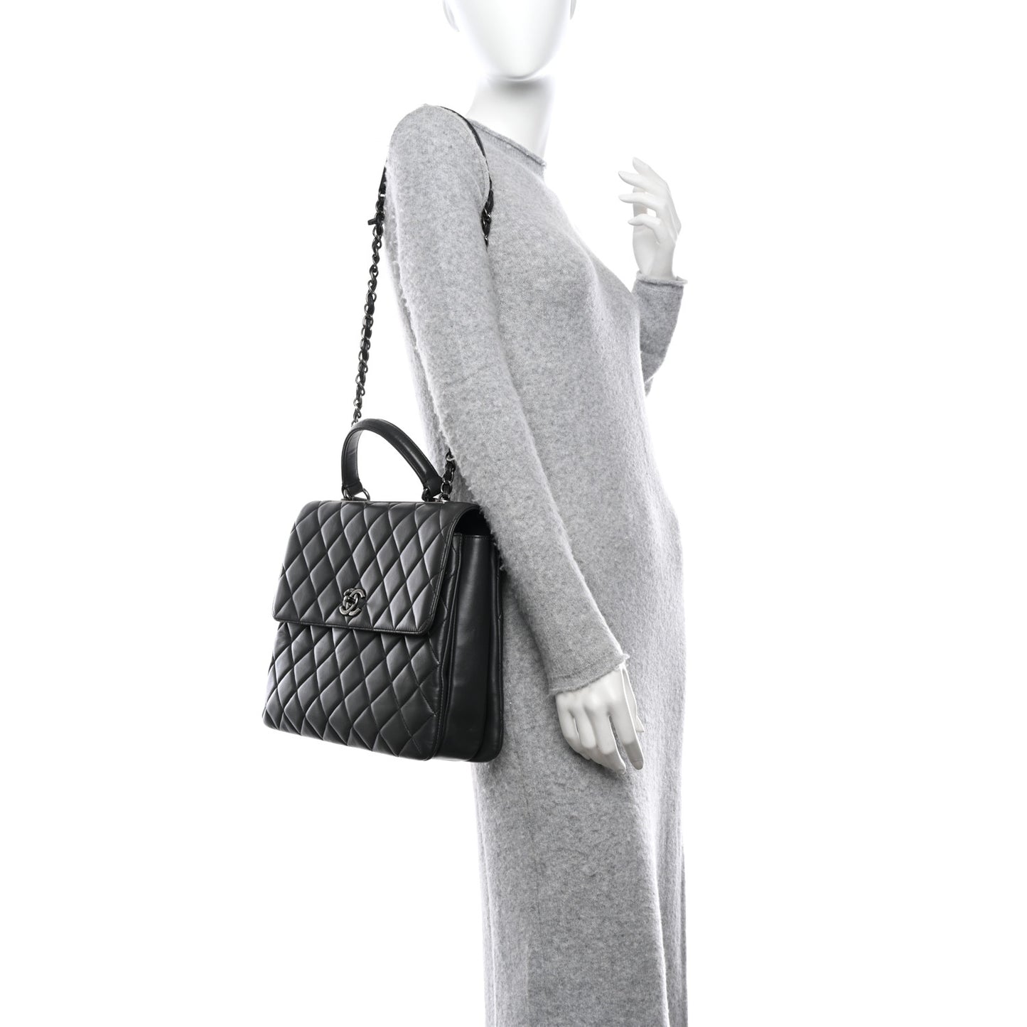 Lambskin Quilted Large Trendy CC Dual Handle Flap Bag Dark Grey