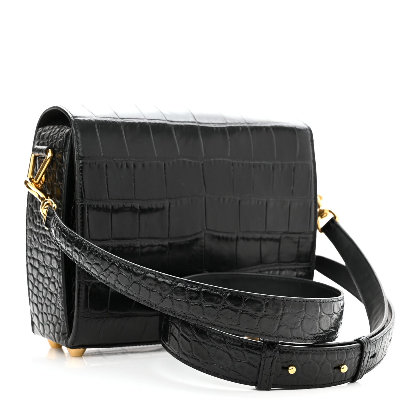 Calfskin Crocodile Embossed Box Shoulder Bag 21 Black