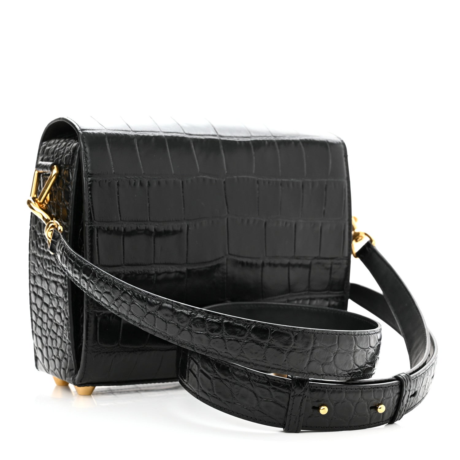Alexander McQueen Calfskin Crocodile Embossed Box Shoulder Bag 21 Black 3 of 9