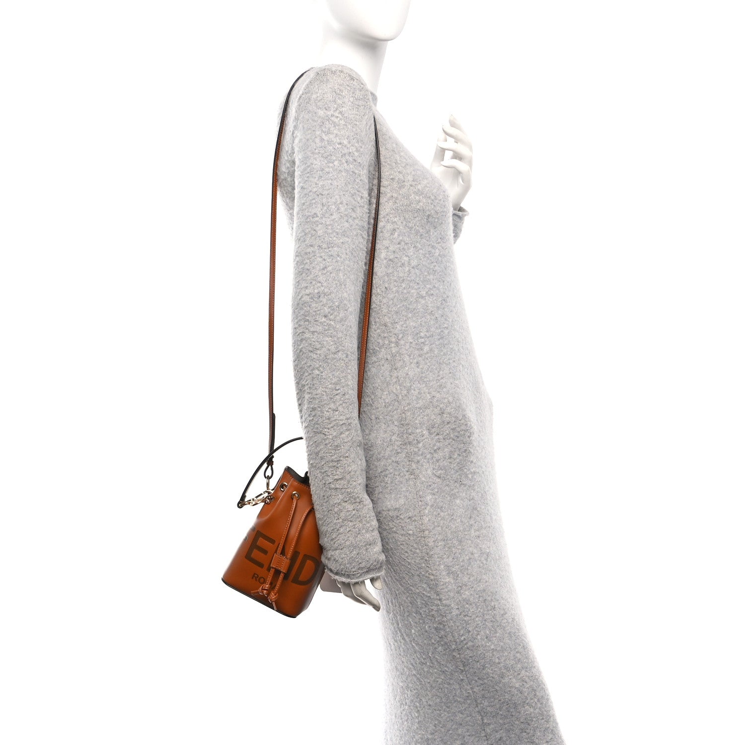 Fendi Vitello King F is Fendi Logo Embossed Mini Mon Tresor Bucket Bag Cuoio 2 of 11