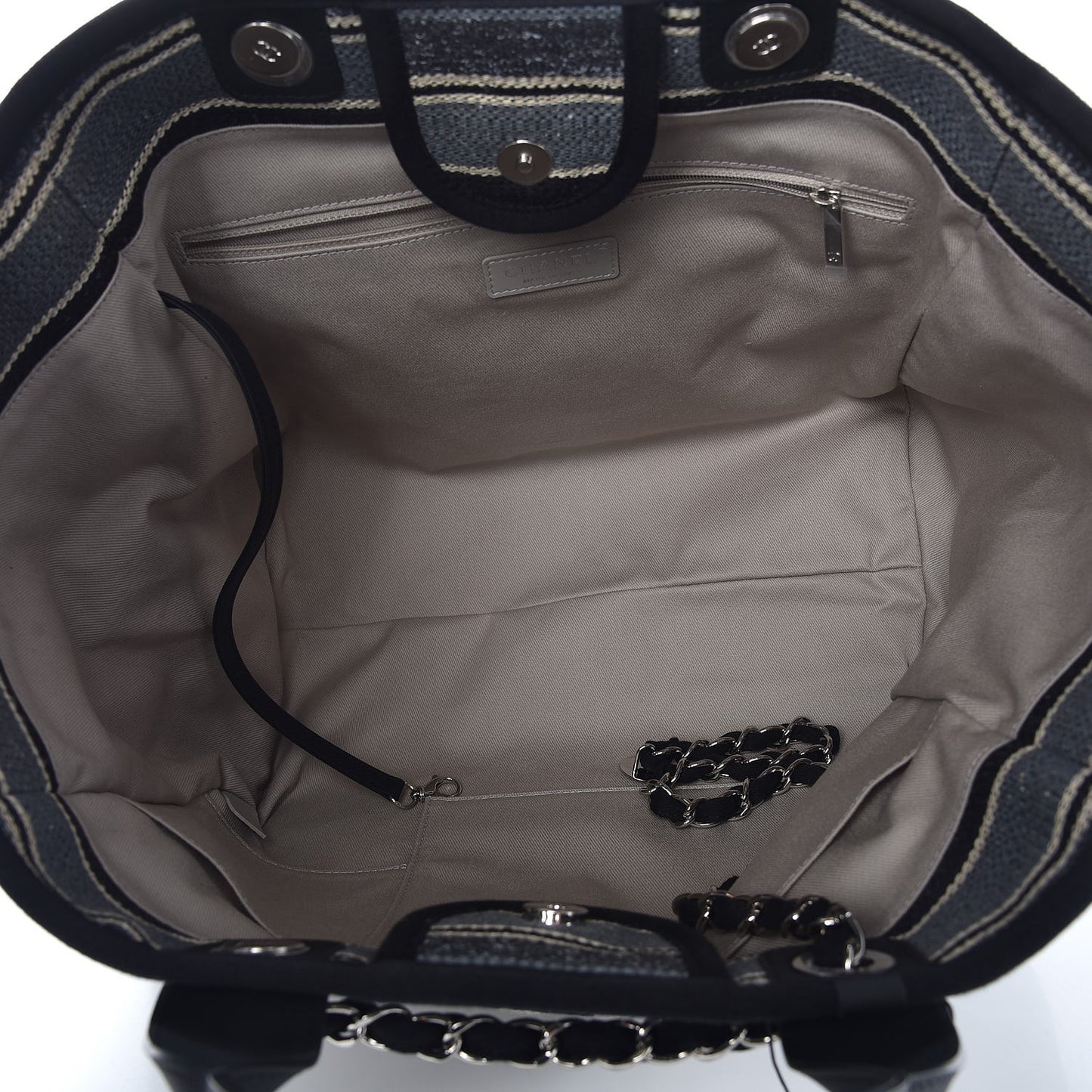 Striped Canvas Large Deauville Tote Dark Grey