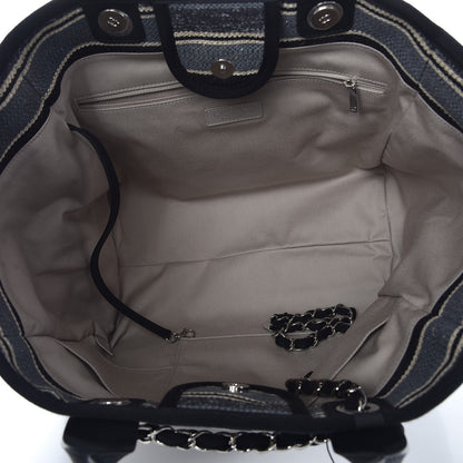 Chanel Striped Canvas Large Deauville Tote Dark Grey 6 of 9