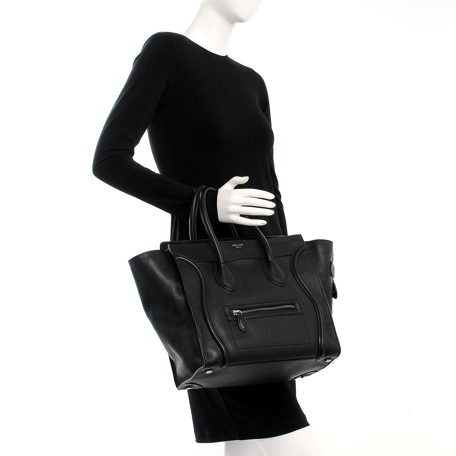 Celine Drummed Calfskin Mini Luggage Black 2 of 8