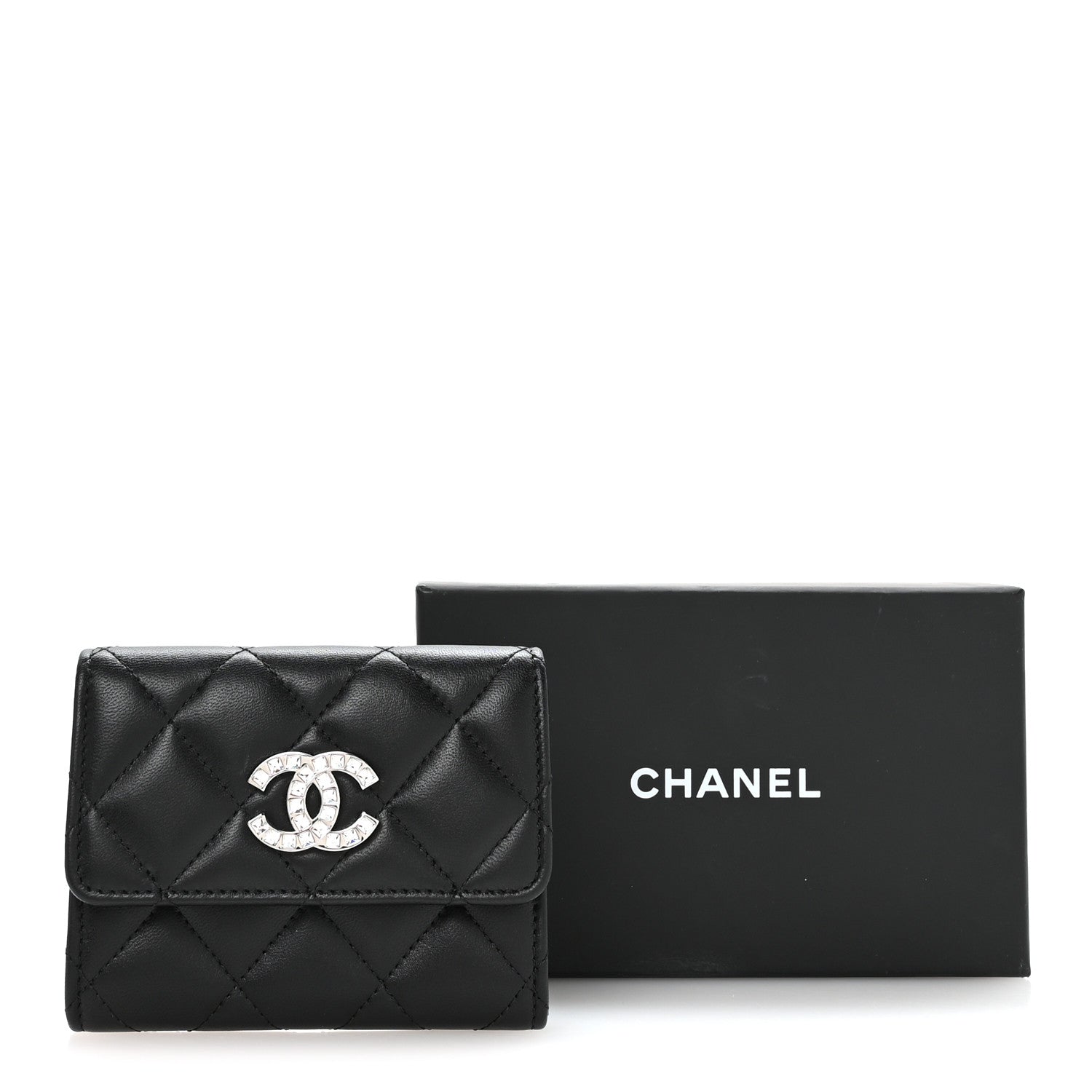 Chanel Lambskin Quilted Flap Baguette Crystal Card Holder Wallet Black 9 of 9