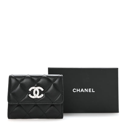 Chanel Lambskin Quilted Flap Baguette Crystal Card Holder Wallet Black 9 of 9
