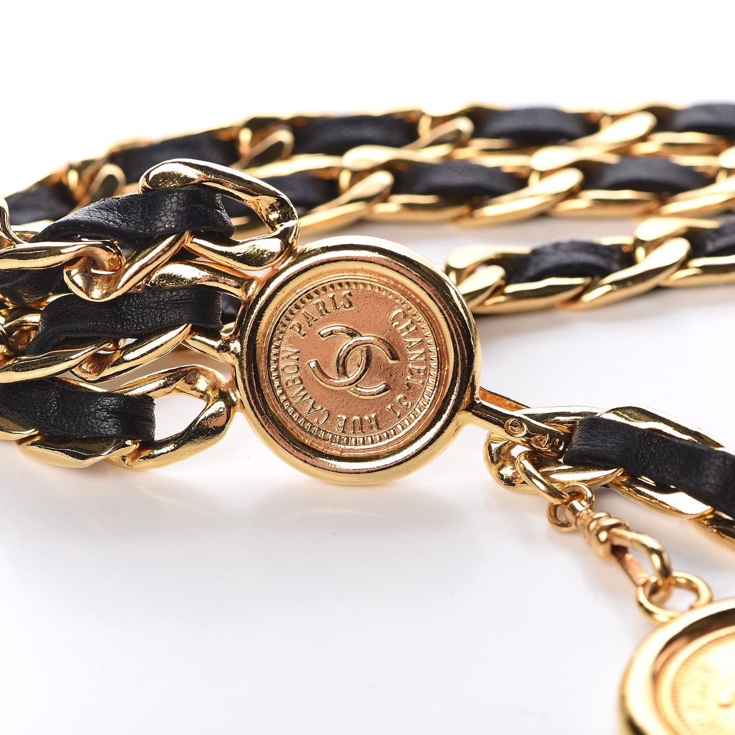 Lambskin Triple Chain Link CC Belt Gold