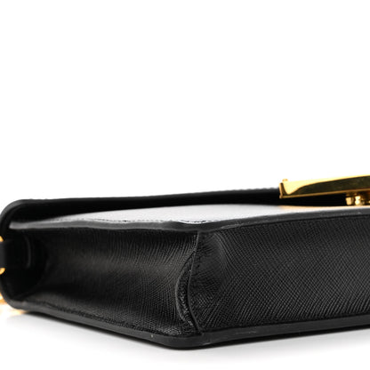 Prada Saffiano Lux Metal Triangle Logo Mini Envelope Chain Shoulder Bag Black 8 of 9