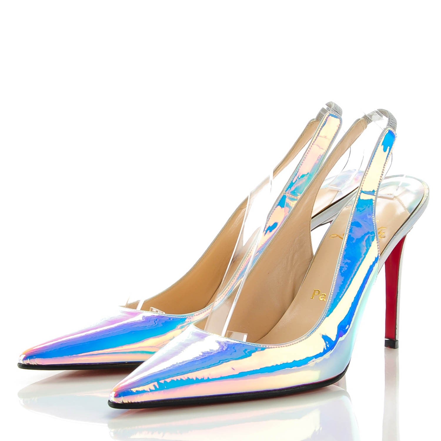 Christian Louboutin Calfskin Mirror Hai 100 Slingback Pumps 38.5 Blue 3 of 8