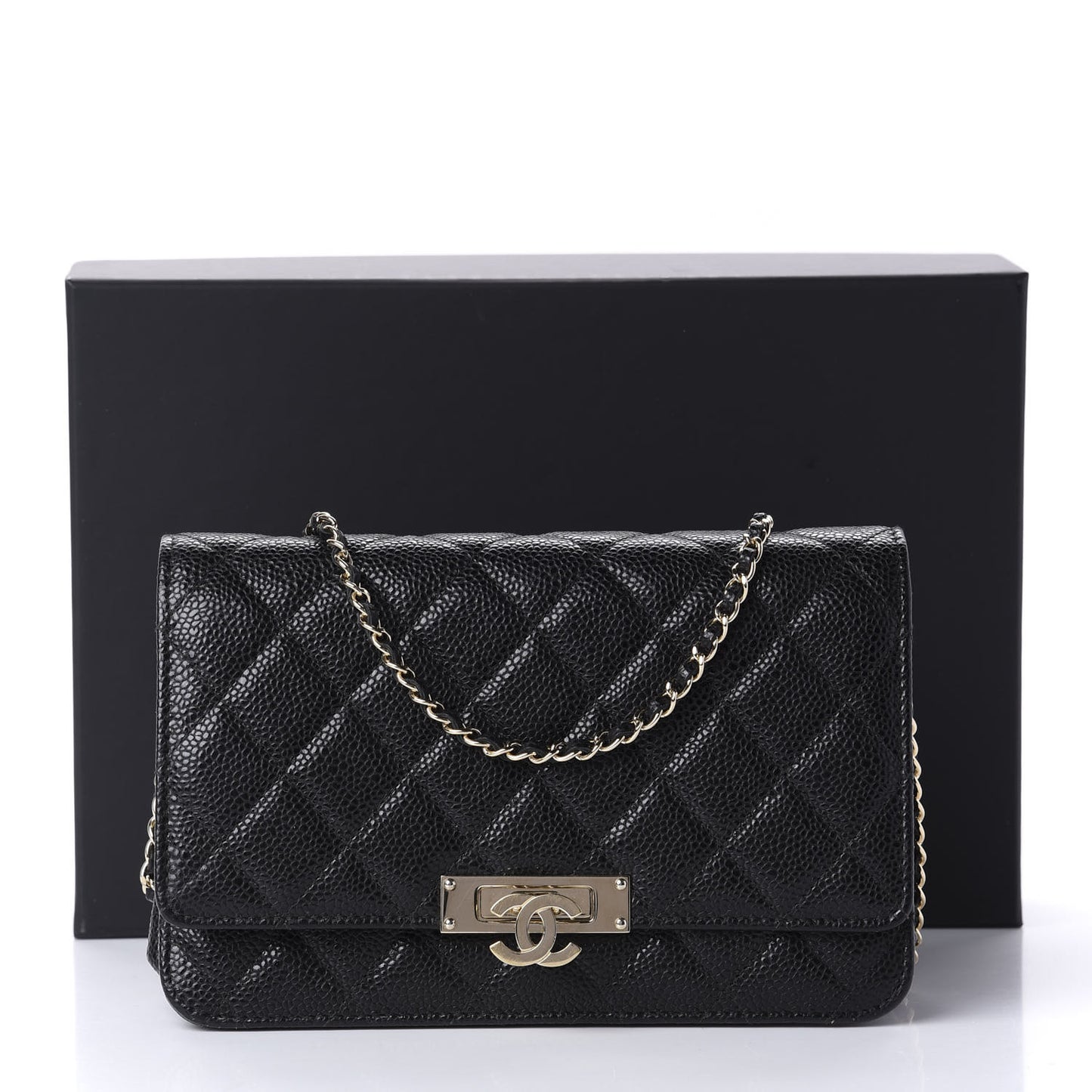 Caviar Quilted Golden Class Wallet On Chain WOC Black