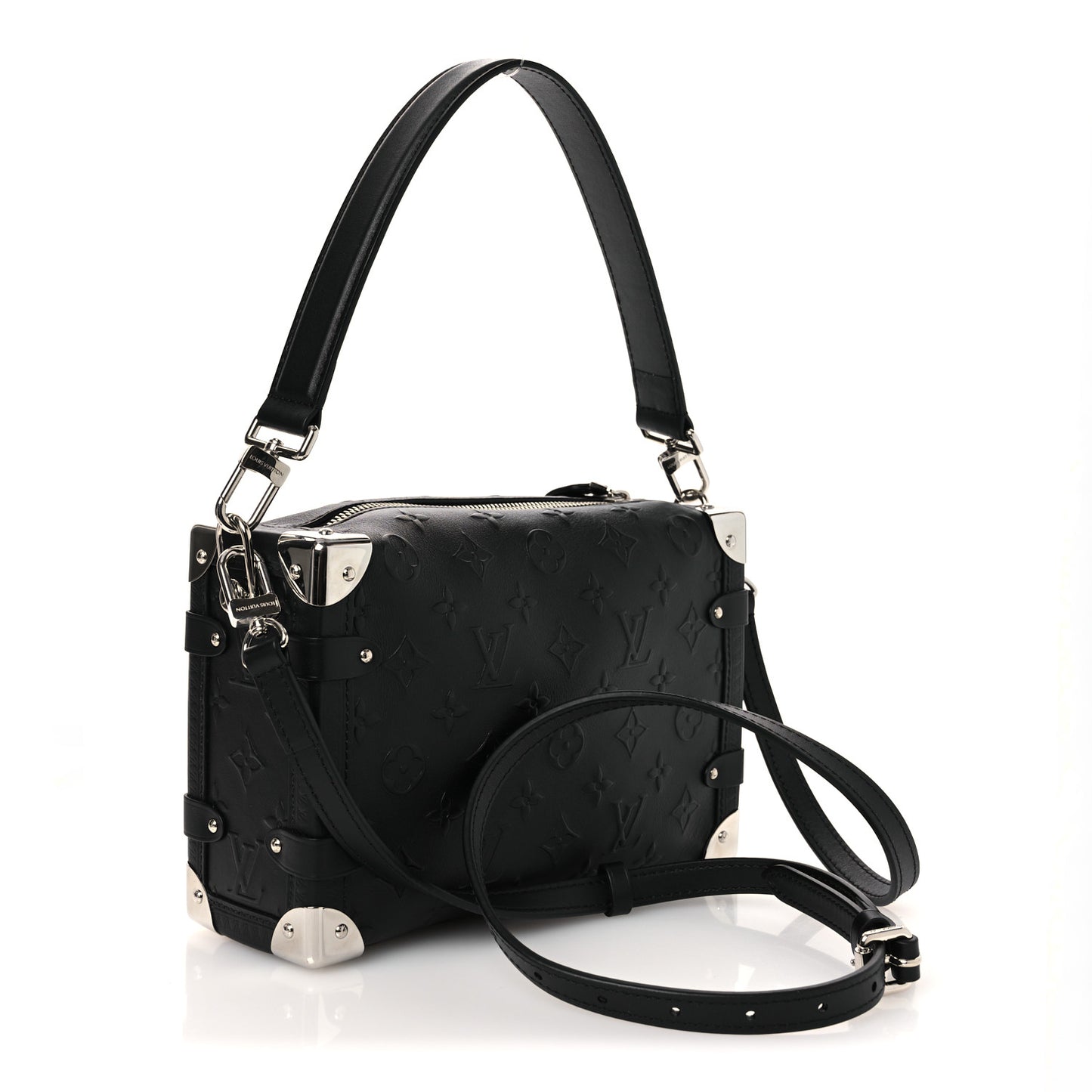 Calfskin Debossed Monogram Side Trunk Black