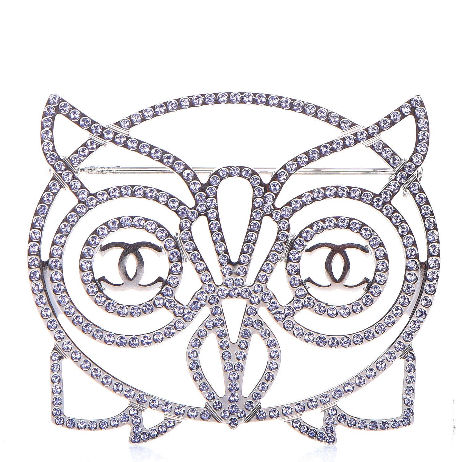 Chanel Strass Crystal Owl CC Brooch Purple Ruthenium 1 of 6