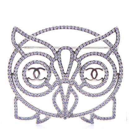 Chanel Strass Crystal Owl CC Brooch Purple Ruthenium 1 of 6
