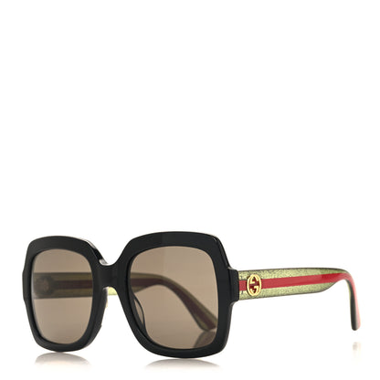 Gucci Acetate Square Frame Web Glitter Sunglasses GG0036S Black Green 1 of 8