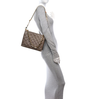 Louis Vuitton Lambskin Embossed Monogram Coussin PM Taupe 2 of 12