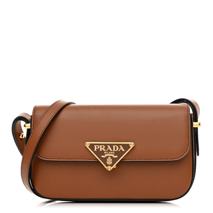 Prada Soft Calfskin Metal Triangle Logo Flap Shoulder Bag Cognac 1 of 11