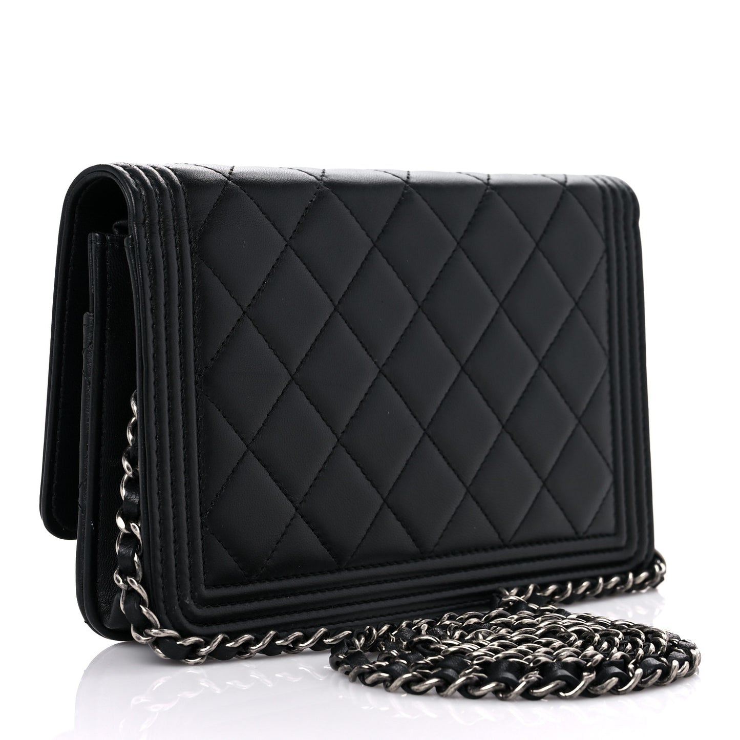 Lambskin Quilted Boy Wallet On Chain WOC Black