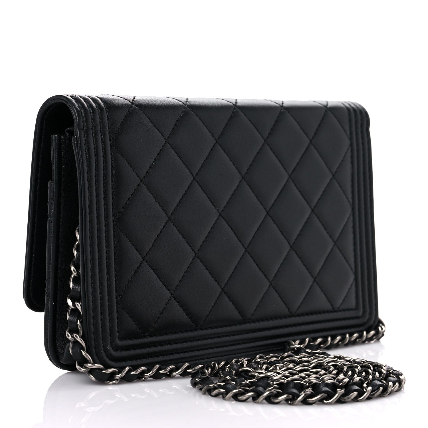 Chanel Lambskin Quilted Boy Wallet On Chain WOC Black 3 of 16