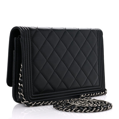 Chanel Lambskin Quilted Boy Wallet On Chain WOC Black 3 of 16