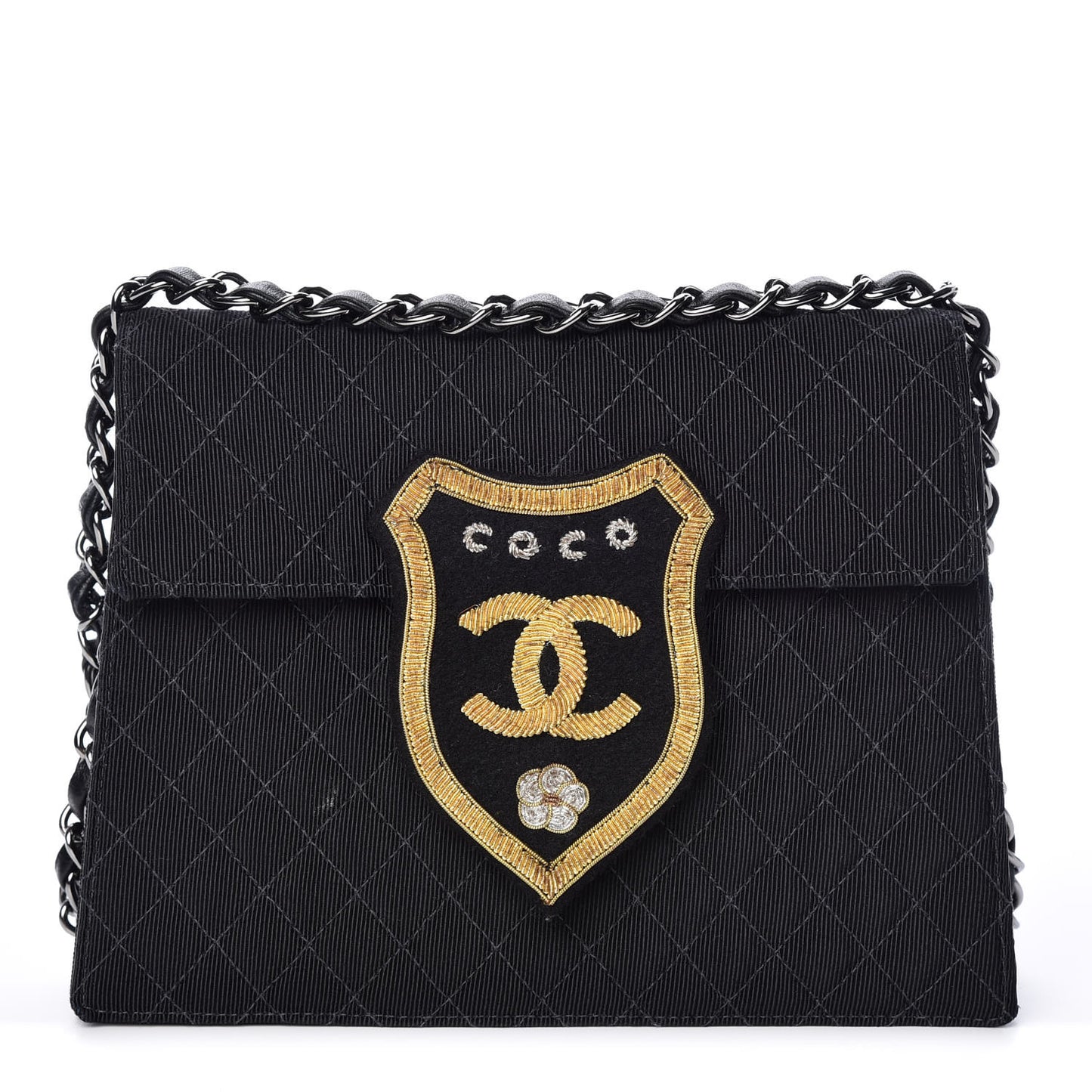 Grosgrain Quilted Embroidered Patch Flap Black