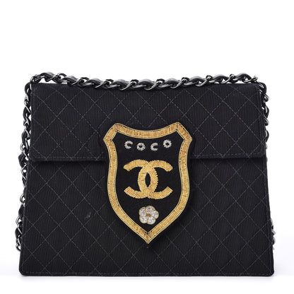 Chanel Grosgrain Quilted Embroidered Patch Flap Black 1 of 15