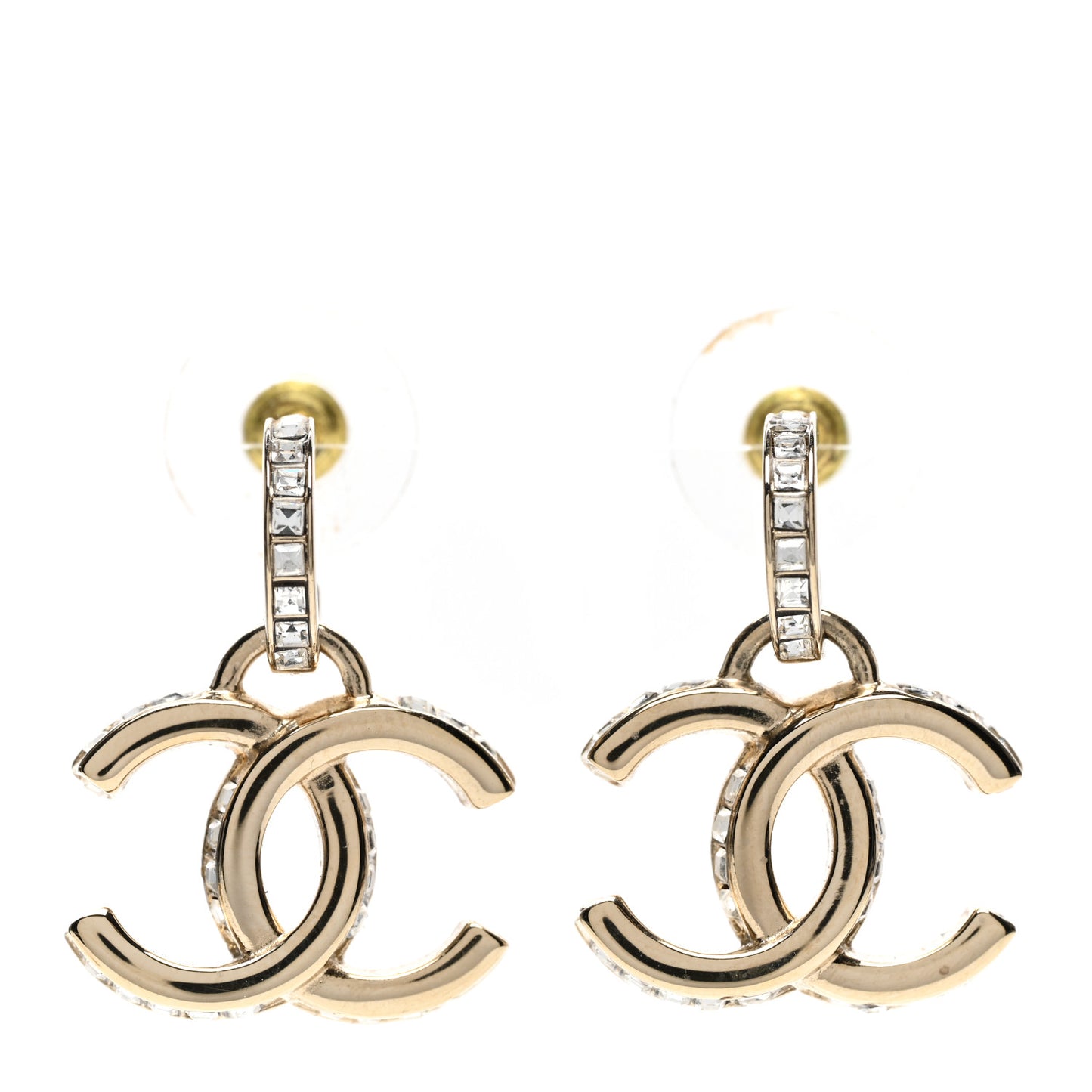 Metal Baguette Crystal CC Drop Earrings Gold